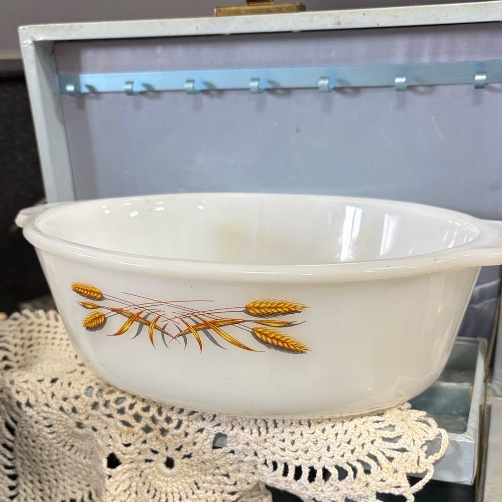 1960s Vintage Fire King 467 Wheat Pattern Casserole Dish 1 1/2 Quart Made In USA